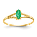 10k Polished 6x3mm Marquise Genuine May/ Emerald Birthstone Size 7 Ring, 0.2 ct