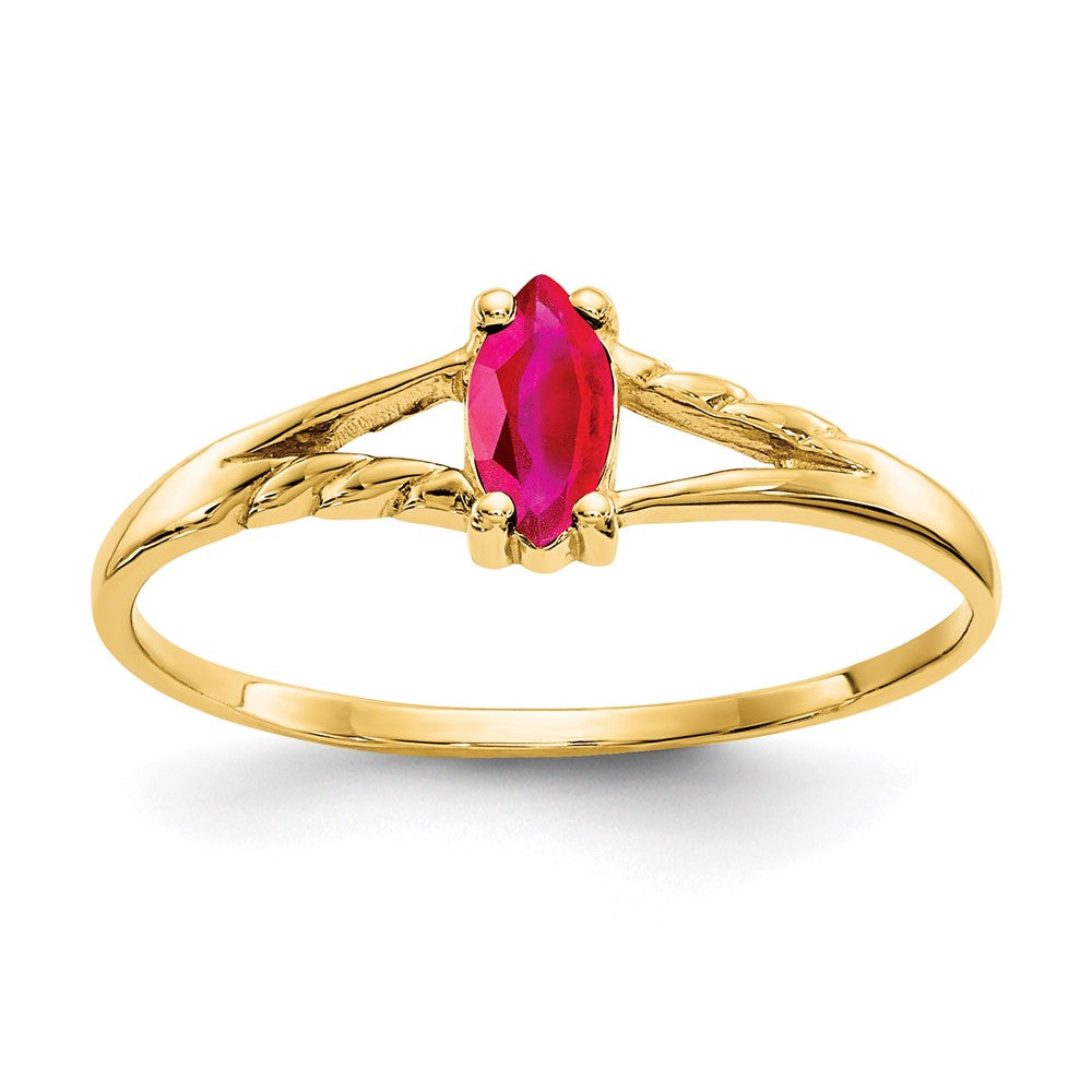 10k Polished 6x3mm Marquise Genuine July/ Ruby Birthstone Size 7 Ring, 0.2 ct