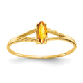 10k Polished 6x3mm Marquise Genuine November/ Citrine Birthstone Size 7 Ring, 0.2 ct