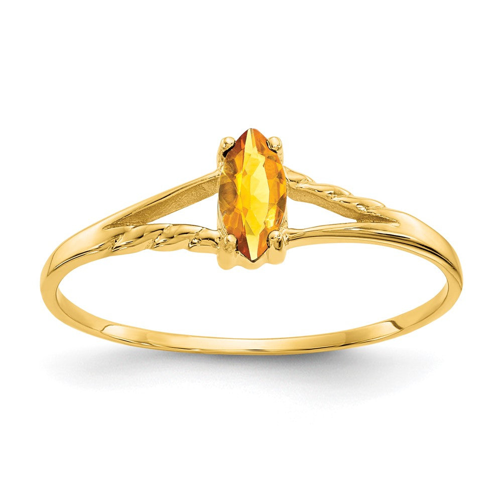 10k Polished 6x3mm Marquise Genuine November/ Citrine Birthstone Size 7 Ring, 0.2 ct