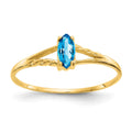 10k Polished 6x3mm Marquise Genuine December/ Blue Topaz Birthstone Size 7 Ring, 0.2 ct