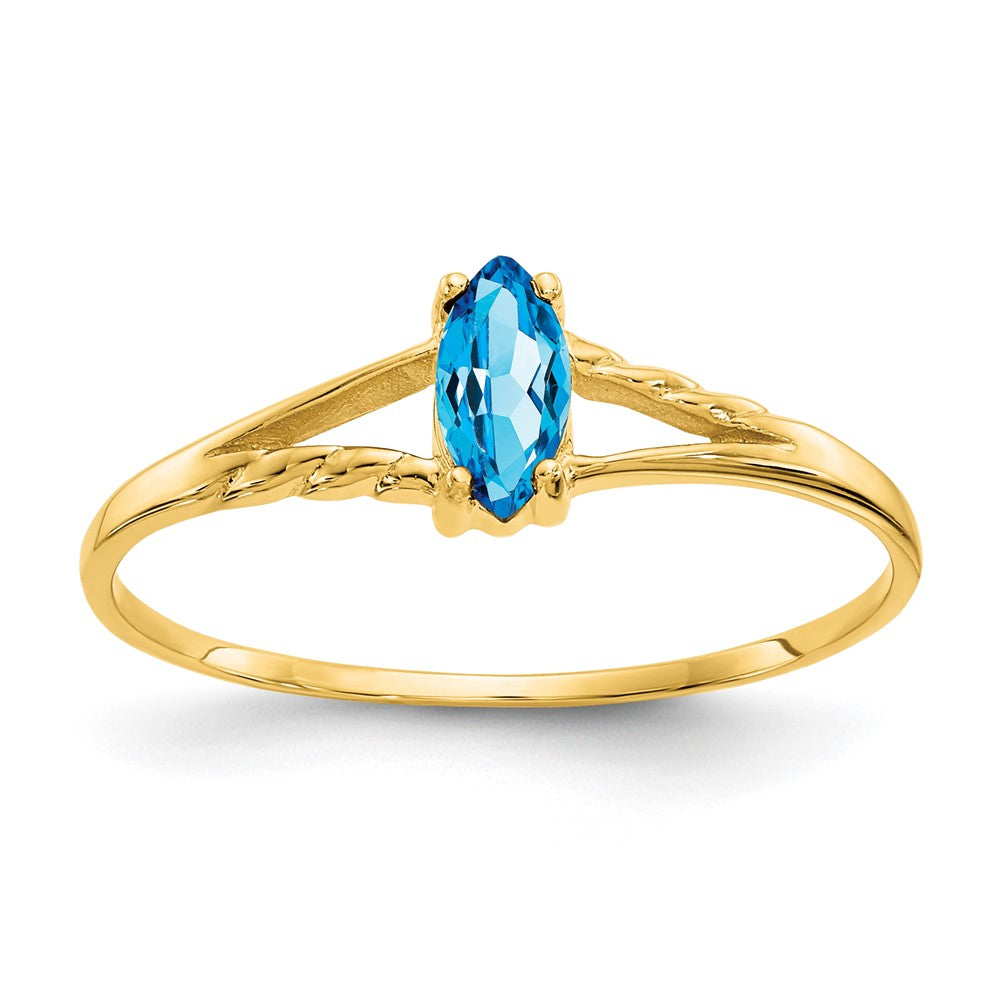 10k Polished 6x3mm Marquise Genuine December/ Blue Topaz Birthstone Size 7 Ring, 0.2 ct