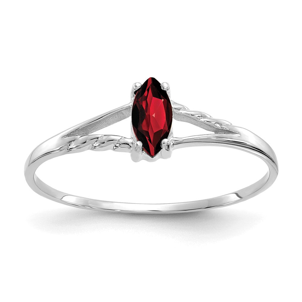 10k White Gold Polished 6x3mm Marquise Genuine January/ Garnet Birthstone Size 7 Ring, 0.2 ct