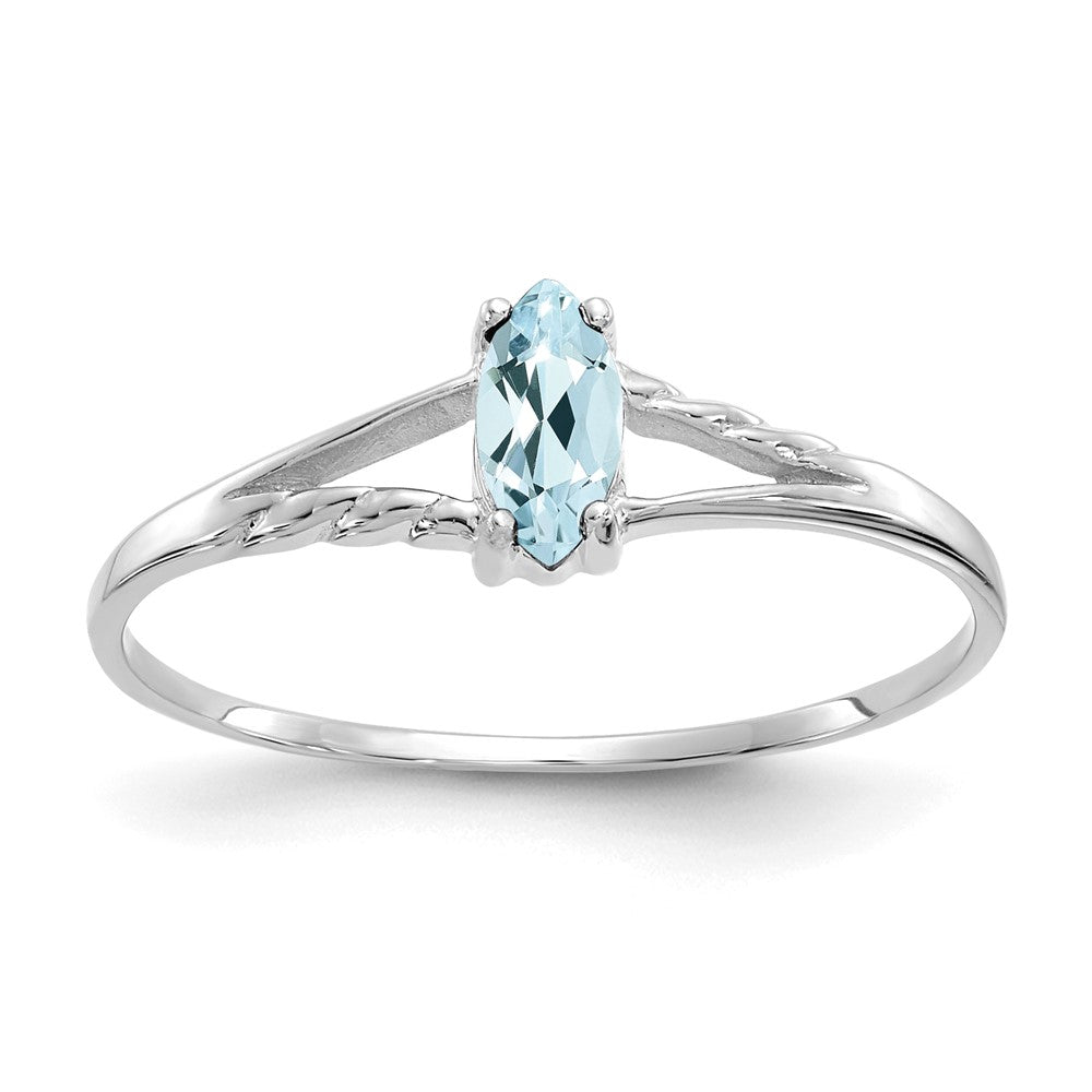 10k White Gold Polished 6x3mm Marquise Genuine March/ Aquamarine Birthstone Size 7 Ring, 0.2 ct