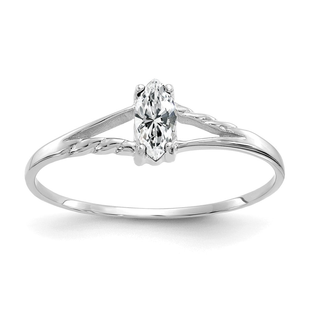 10k White Gold Polished 6x3mm Marquise Genuine April/ White Topaz Birthstone Size 7 Ring, 0.2 ct