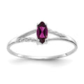 10k White Gold Polished 6x3mm Marquise Genuine June/ Rhodolite Garnet Birthstone Size 7 Ring, 0.2 ct