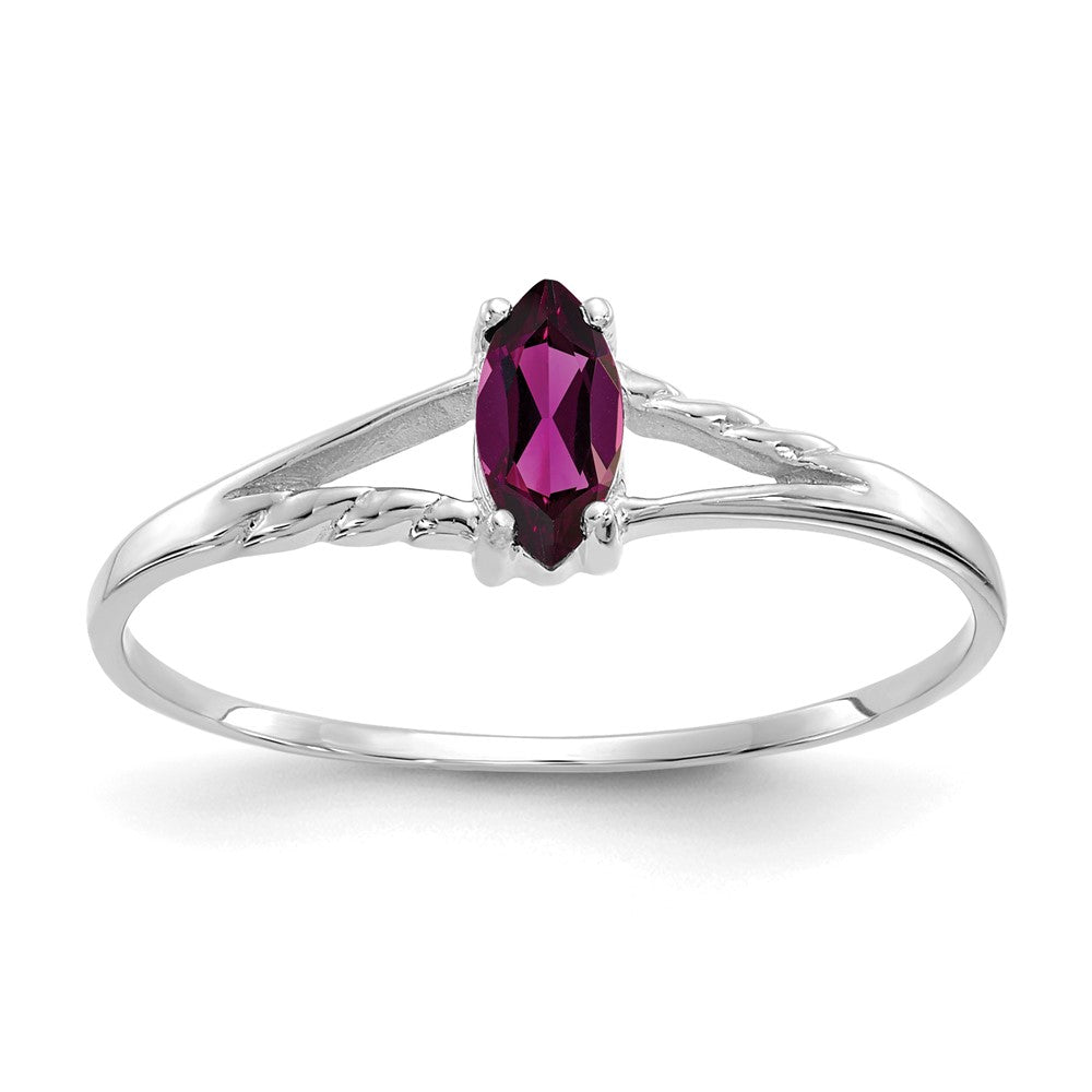 10k White Gold Polished 6x3mm Marquise Genuine June/ Rhodolite Garnet Birthstone Size 7 Ring, 0.2 ct