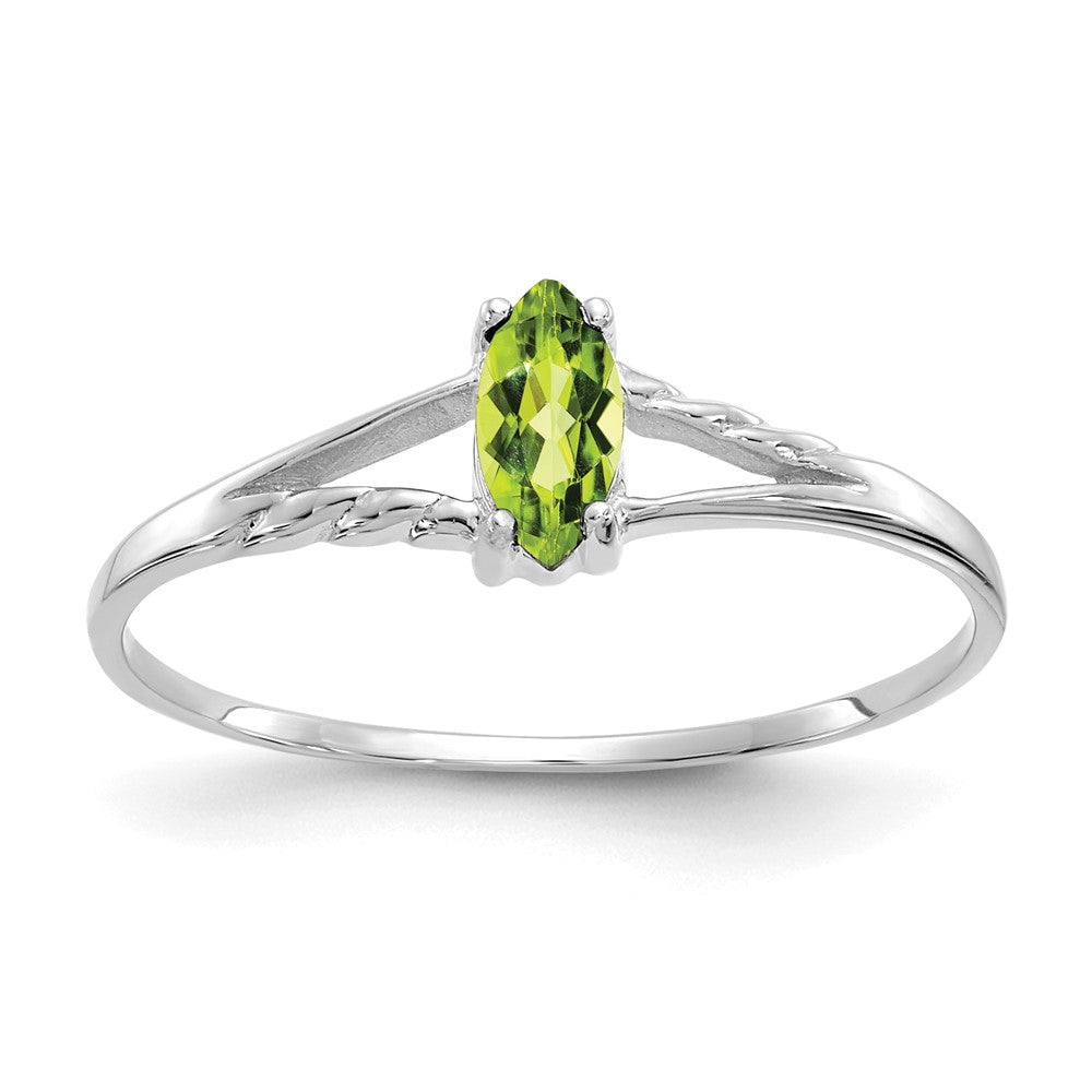 10k White Gold Polished 6x3mm Marquise Genuine August/ Peridot Birthstone Size 7 Ring, 0.2 ct