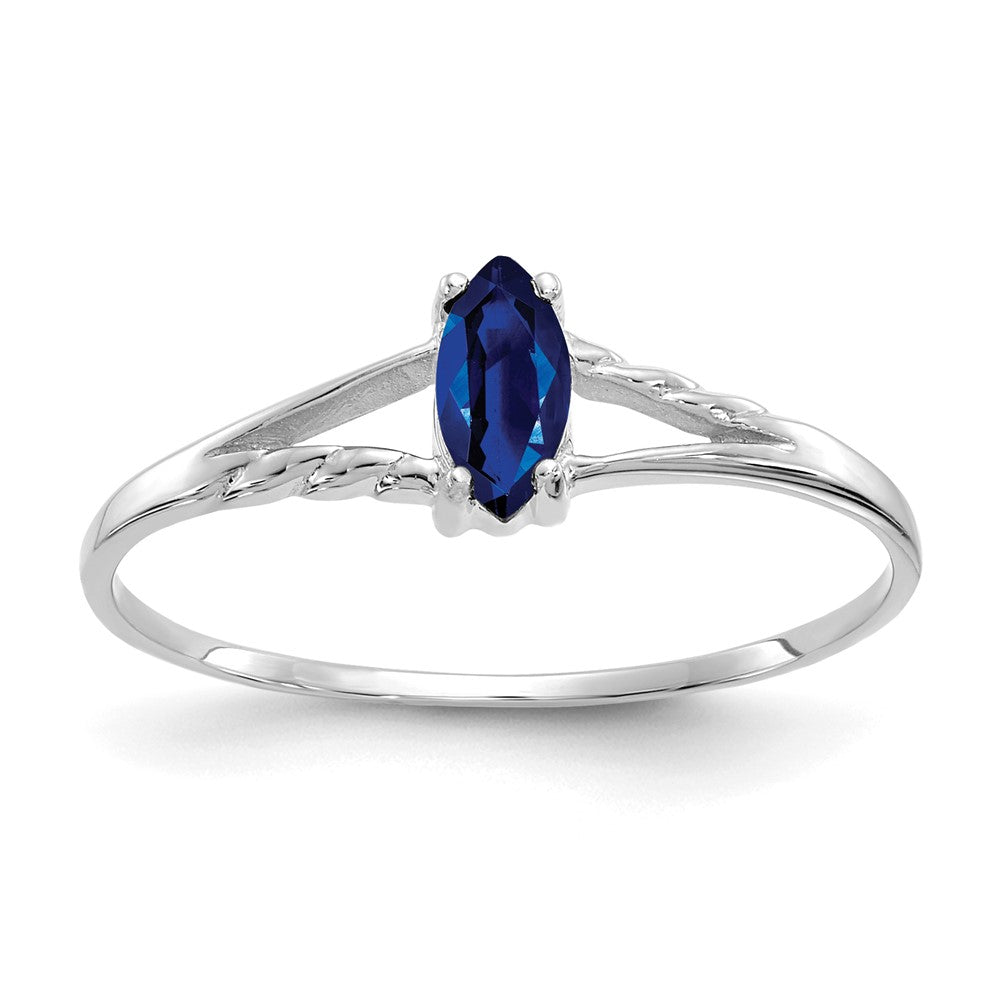 10k White Gold Polished 6x3mm Marquise Genuine September/ Sapphire Birthstone Size 7 Ring, 0.2 ct