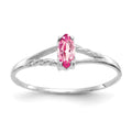 10k White Gold Polished 6x3mm Marquise Genuine October/ Pink Tourmaline Birthstone Size 7 Ring, 0.2 ct