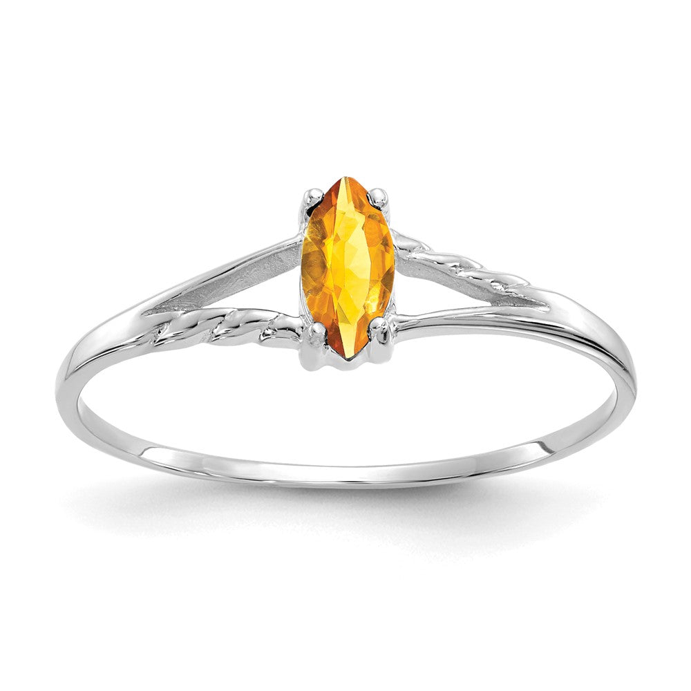 10k White Gold Polished 6x3mm Marquise Genuine November/ Citrine Birthstone Size 7 Ring, 0.2 ct