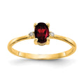 10k Polished 6x4mm Oval Genuine January/ Garnet and Diamond Birthstone Size 7 Ring, 0.466 ct