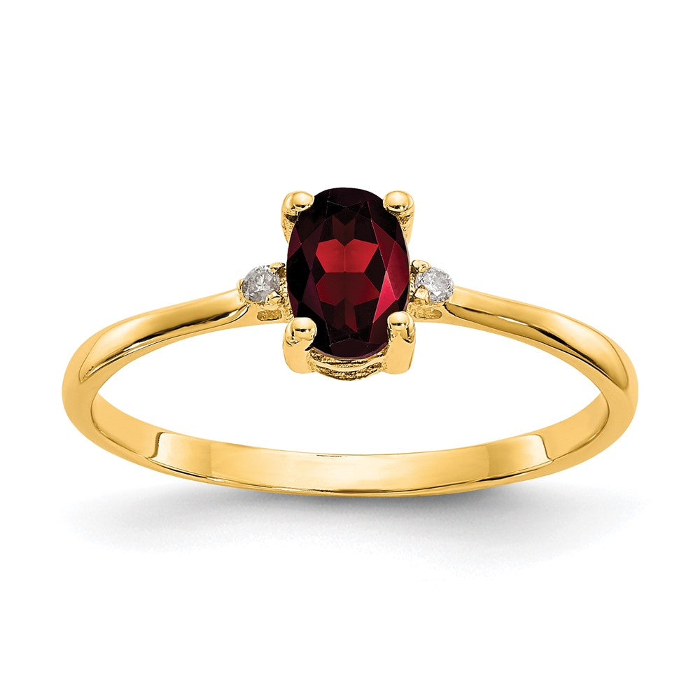 10k Polished 6x4mm Oval Genuine January/ Garnet and Diamond Birthstone Size 7 Ring, 0.466 ct