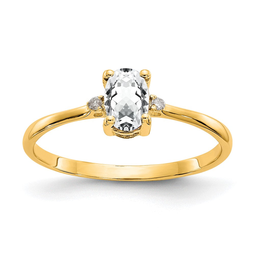 10k Polished 6x4mm Oval Genuine April/ White Topaz and Diamond Birthstone Size 7 Ring, 0.466 ct