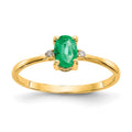 10k Polished 6x4mm Oval Genuine May/ Emerald and Diamond Birthstone Size 7 Ring, 0.466 ct