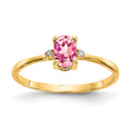 10k Polished 6x4mm Oval Genuine October/ Pink Tourmaline and Diamond Birthstone Size 7 Ring, 0.466 ct