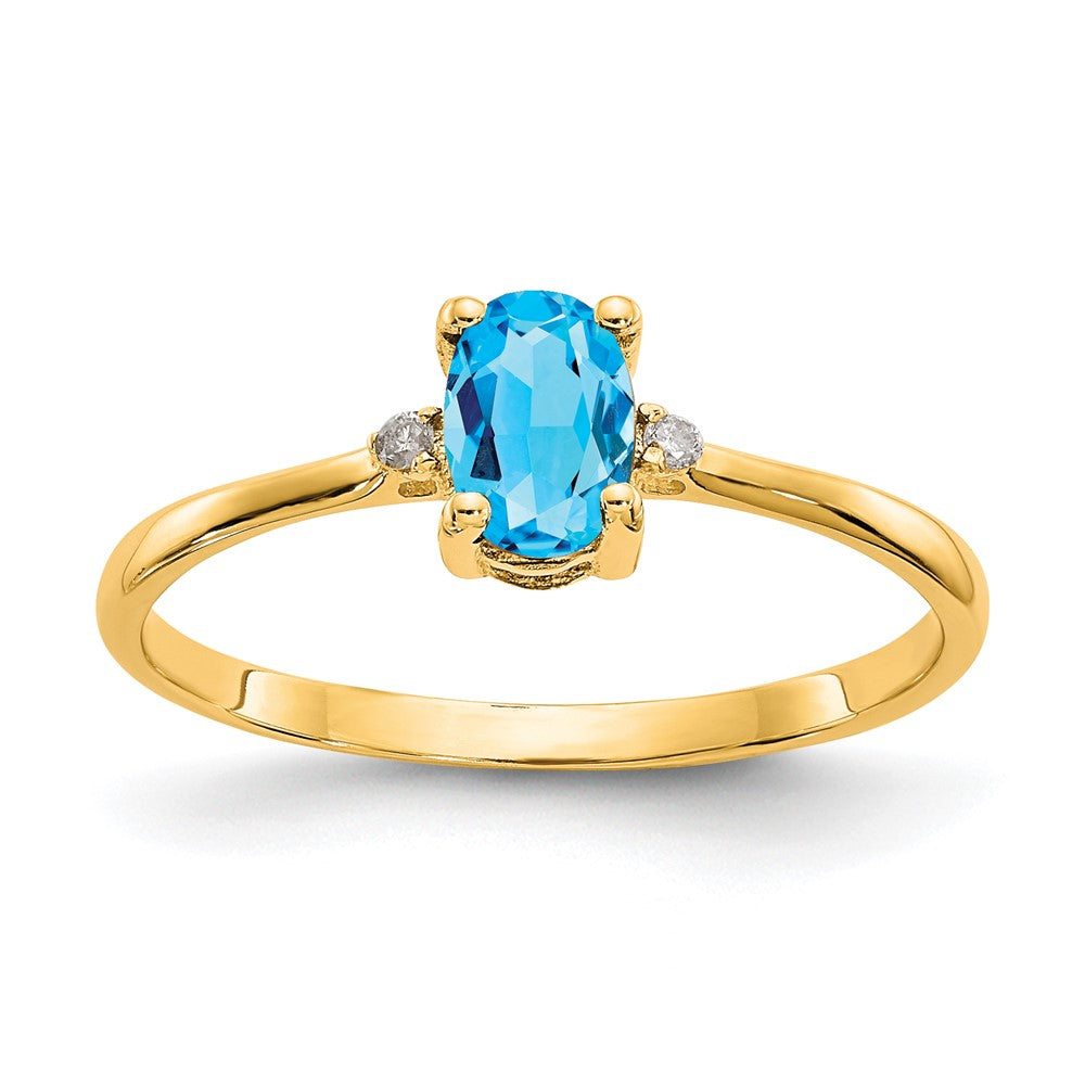 10k Polished 6x4mm Oval Genuine December/ Blue Topaz and Diamond Birthstone Size 7 Ring, 0.466 ct