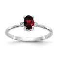 10k White Gold Polished 6x4mm Oval Genuine January/ Garnet and Diamond Birthstone Size 7 Ring, 0.466 ct
