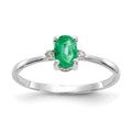 10k White Gold Polished 6x4mm Oval Genuine May/ Emerald and Diamond Birthstone Size 7 Ring, 0.466 ct