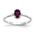 10k White Gold Polished 6x4mm Oval Genuine June/ Rhodolite Garnet and Diamond Birthstone Size 7 Ring, 0.466 ct