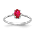 10k White Gold Polished 6x4mm Oval Genuine July/ Ruby and Diamond Birthstone Size 7 Ring, 0.466 ct