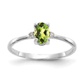 10k White Gold Polished 6x4mm Oval Genuine August/ Peridot and Diamond Birthstone Size 7 Ring, 0.466 ct