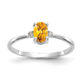 10k White Gold Polished 6x4mm Oval Genuine November/ Citrine and Diamond Birthstone Size 7 Ring, 0.466 ct