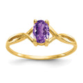 10k Polished 6x4mm Oval Genuine February/ Amethyst Birthstone Size 7 Ring, 0.45 ct, 1.02 g
