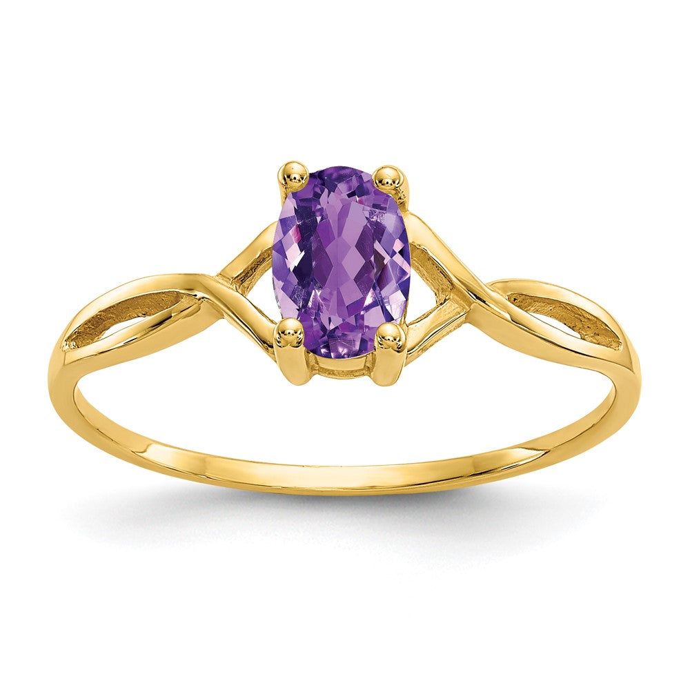 10k Polished 6x4mm Oval Genuine February/ Amethyst Birthstone Size 7 Ring, 0.45 ct, 1.02 g