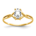 10k Polished 6x4mm Oval Genuine April/ White Topaz Birthstone Size 7 Ring, 0.45 ct, 1.02 g