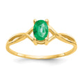 10k Polished 6x4mm Oval Genuine May/ Emerald Birthstone Size 7 Ring, 0.45 ct, 1.02 g