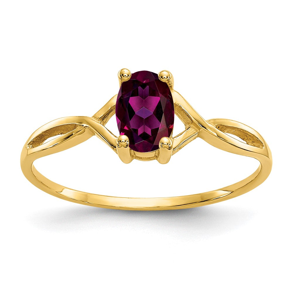 10k Polished 6x4mm Oval Genuine June/ Rhodolite Garnet Birthstone Size 7 Ring, 0.45 ct, 1.02 g