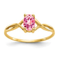 10k Polished 6x4mm Oval Genuine October/ Pink Tourmaline Birthstone Size 7 Ring, 0.45 ct, 1.02 g