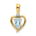 10K Diamond and Oval Aquamarine Heart Pendant, 0.557 ct, 17 x 10 mm