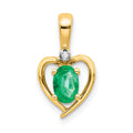 10K Diamond and Oval Emerald Heart Pendant, 0.557 ct, 17 x 10 mm