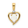 10K Diamond and Oval Opal Heart Pendant, 0.557 ct, 17 x 10 mm