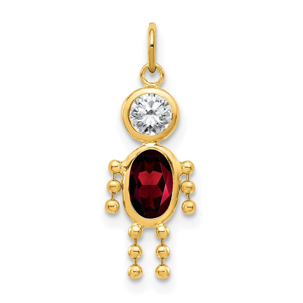 10k January Boy Dark Red Imitation Birthstone Charm, 20 x 10 mm