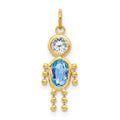10k March Boy Light Blue Imitation Birthstone Charm, 20 x 10 mm