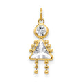 10k April Girl Clear Imitation Birthstone Charm, 20 x 10 mm