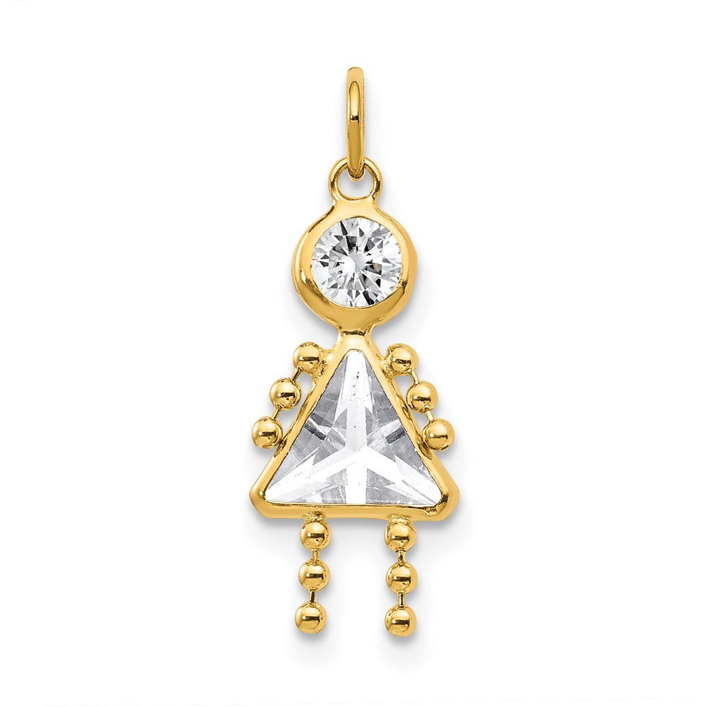10k April Girl Clear Imitation Birthstone Charm, 20 x 10 mm