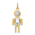 10k April Boy Clear Imitation Birthstone Charm, 20 x 10 mm