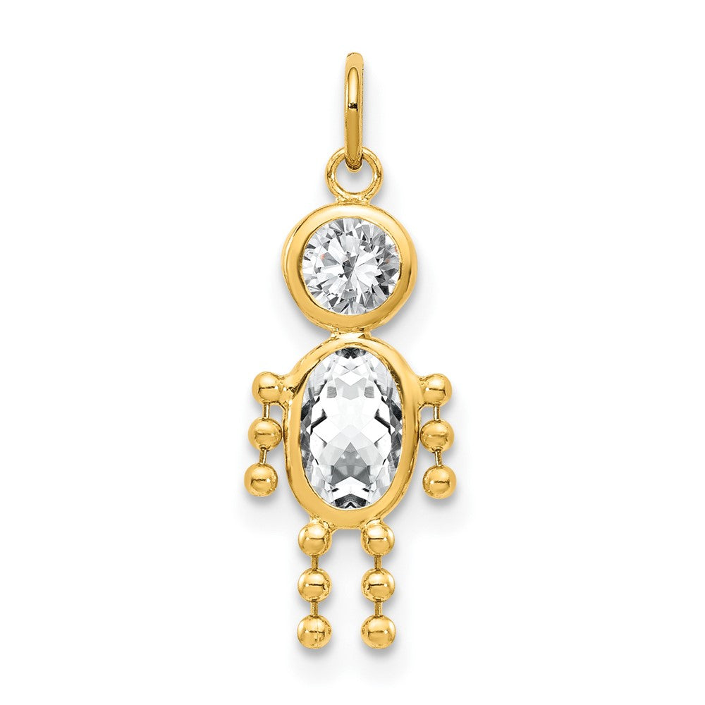 10k April Boy Clear Imitation Birthstone Charm, 20 x 10 mm