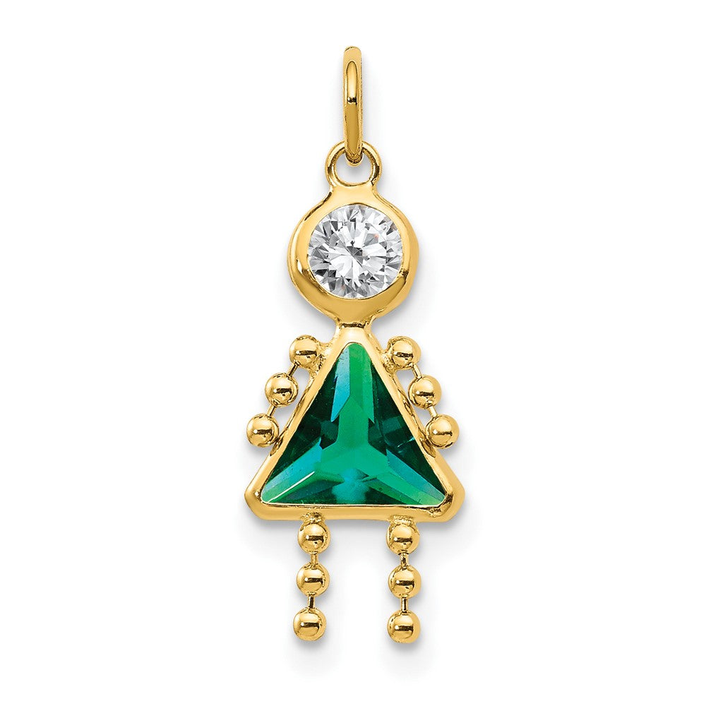 10k May Girl Green Imitation Birthstone Charm, 20 x 10 mm