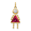 10k July Girl Red Imitation Birthstone Charm, 20 x 10 mm