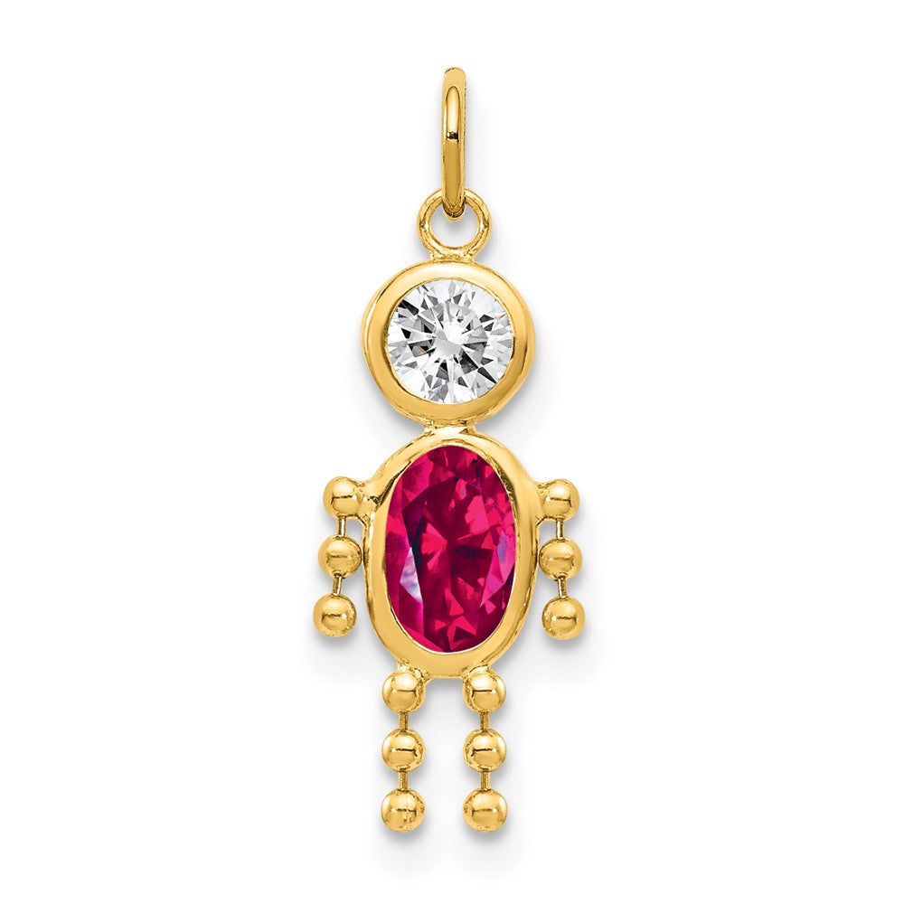 10k July Boy Red Imitation Birthstone Charm, 20 x 10 mm