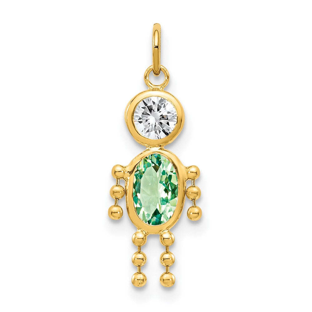 10k August Boy Light Green Imitation Birthstone Charm, 20 x 10 mm