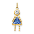 10k September Girl Blue Imitation Birthstone Charm, 20 x 10 mm