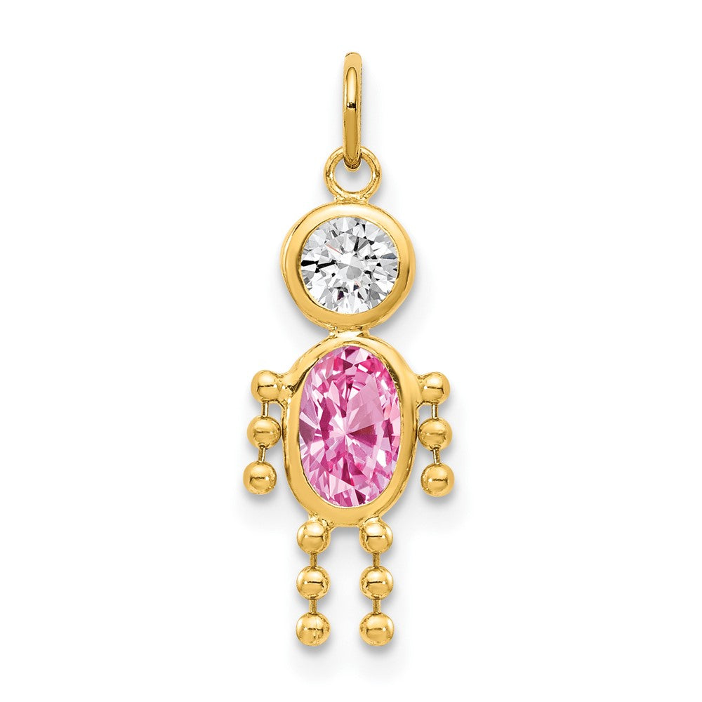 10k October Boy Pink Imitation Birthstone Charm, 20 x 10 mm