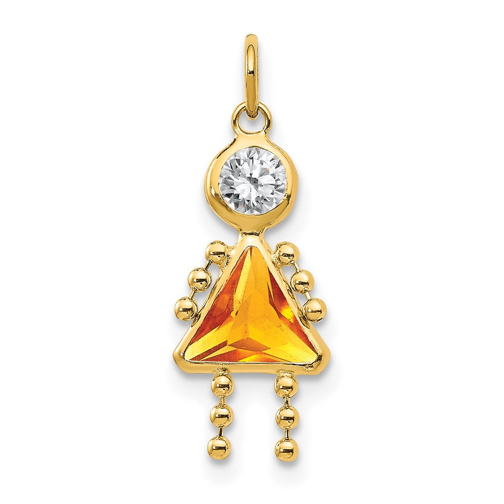 10k November Girl Yellow Imitation Birthstone Charm, 20 x 10 mm