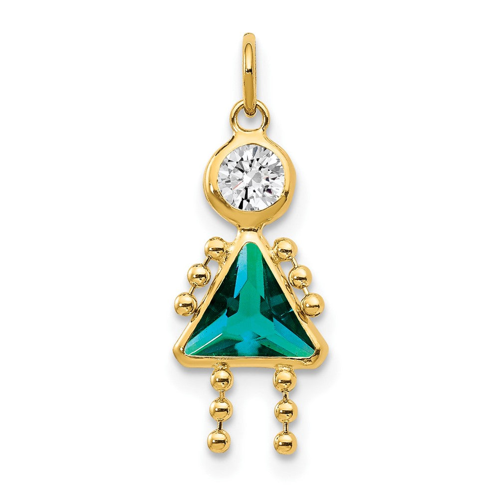 10k December Girl Blue-Green Imitation Birthstone Charm, 20 x 10 mm